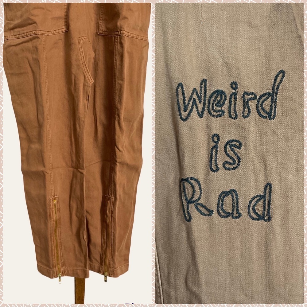 Sandrine Rose FREE PEOPLE “Weird is Rad” Deep Zip Jumpsuit Slouchy XS Linen Fab - Picture 10 of 10